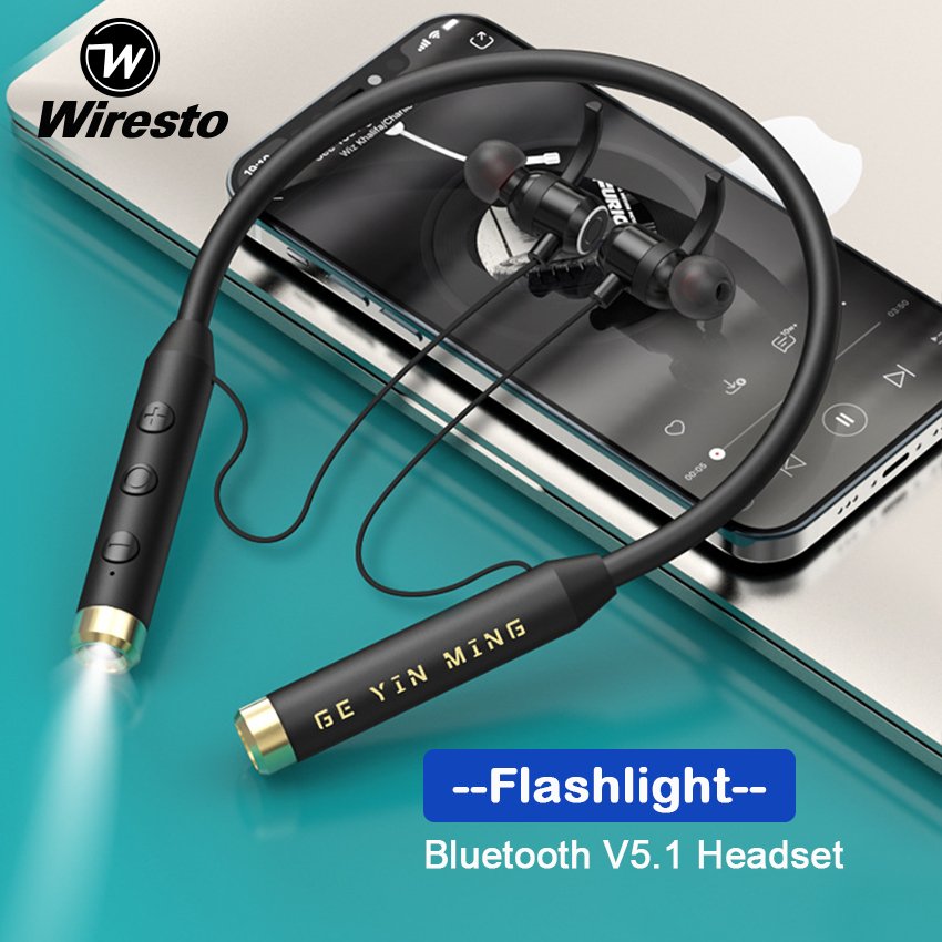 Bluetooth In-Ear Headphones With Flashlight Neck Hanging Magnetic Support TF Card - Image 2
