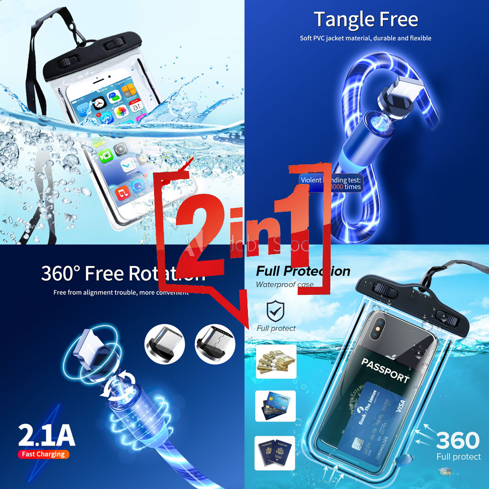 2in1 LED Flowing Magnetic USB Charging Cable | Waterproof Mobile & Wallet Cover